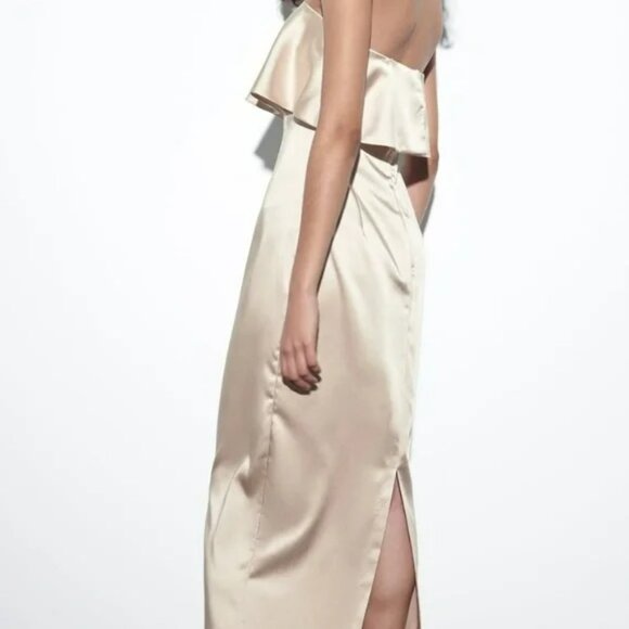NWT Zara Limited Edition Strapless Satin Effect Ruffled Dress.  SZ XS. - Picture 5 of 9
